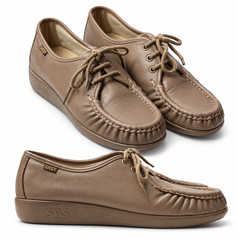 SAS "Siesta" Lace-Up Loafer Wmn Sz 8M Mocha Taupe Moccasin Comfort USA Made NWOB